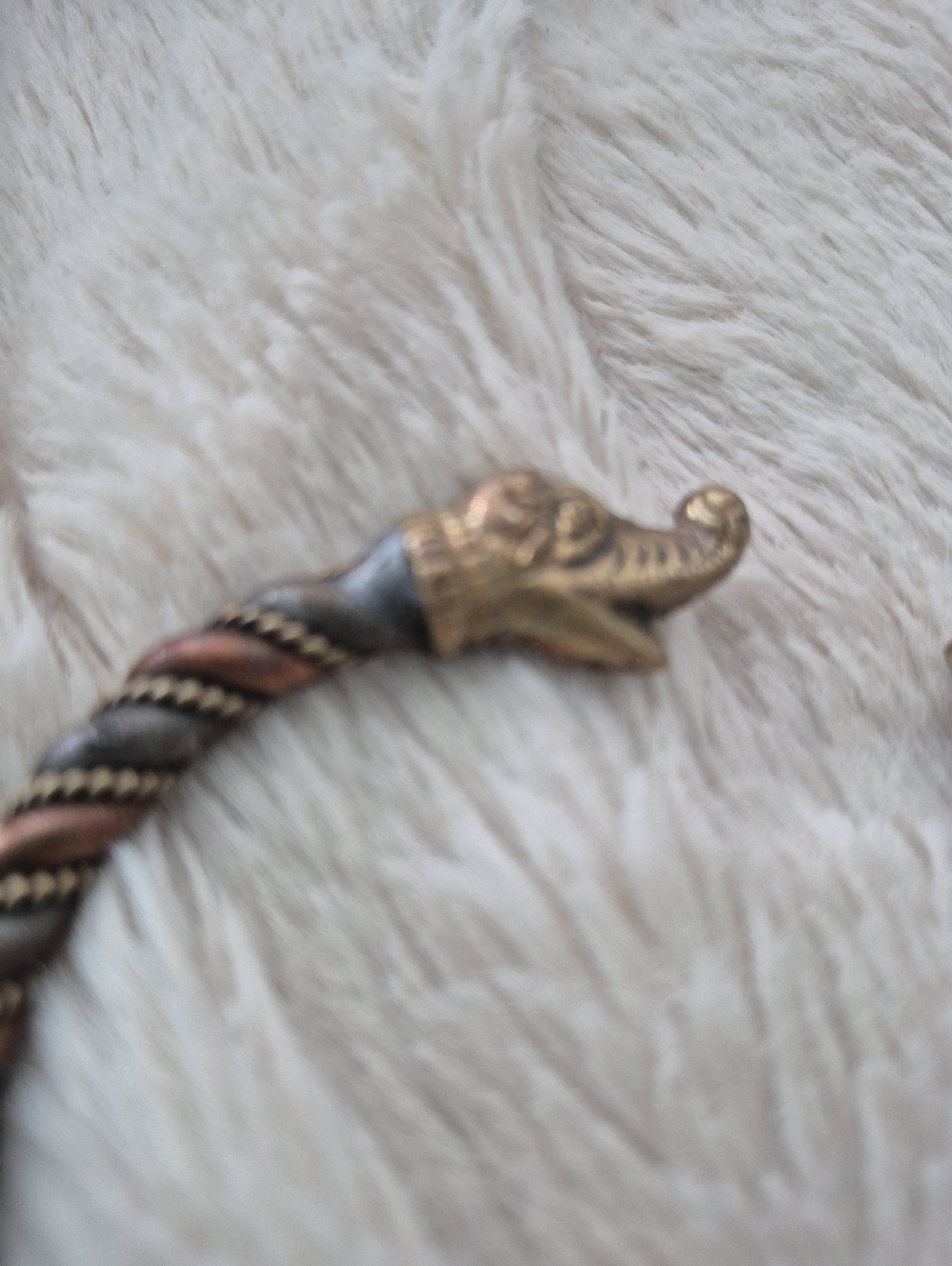 Twisted Rope Silver, Copper, Brass, Elephant Dog Dragon Cuff Bracelet - Picture 5 of 6